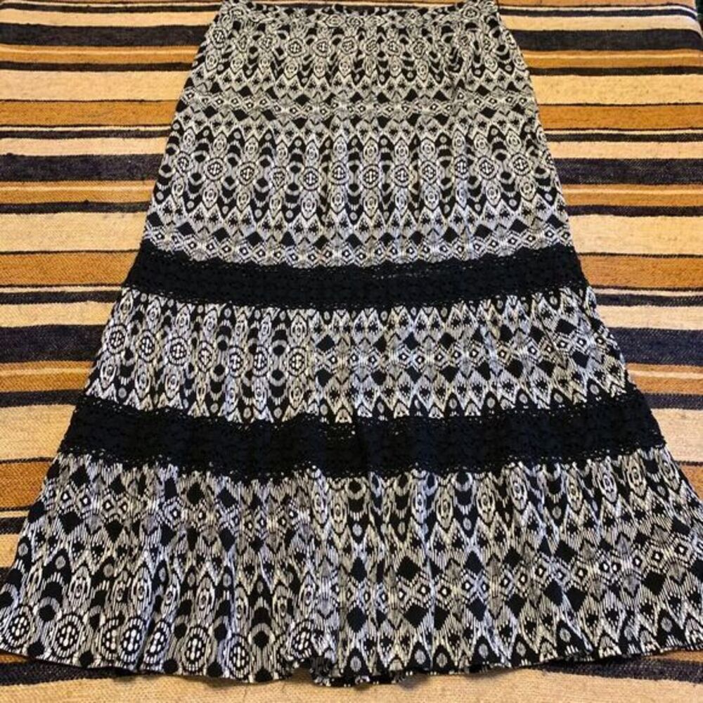 Vintage 90s Peasant Maxi Skirt Faded Glory Large Black Goth Flowy Whymsigoth‎